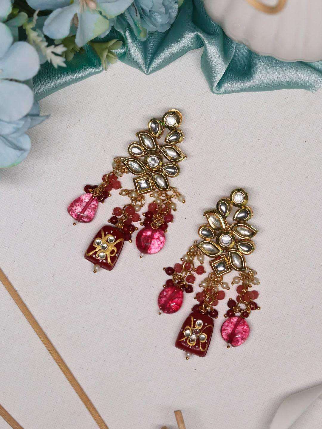 Ishhaara Kundan Precious Stone Earrings Pink