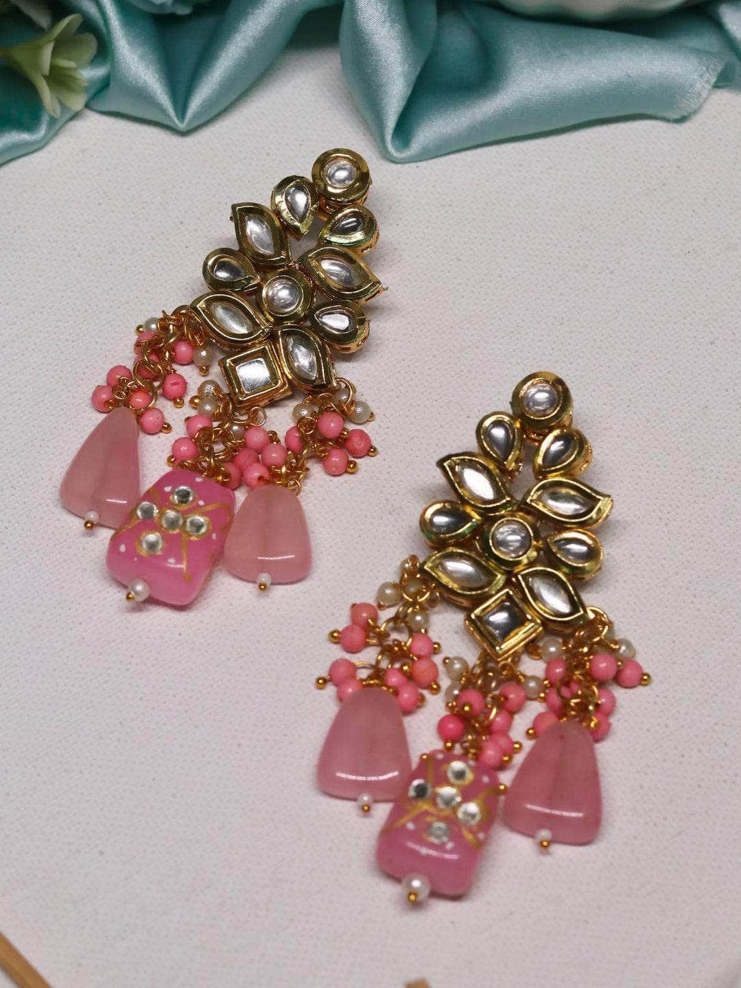 Ishhaara Kundan Precious Stone Earrings Pink