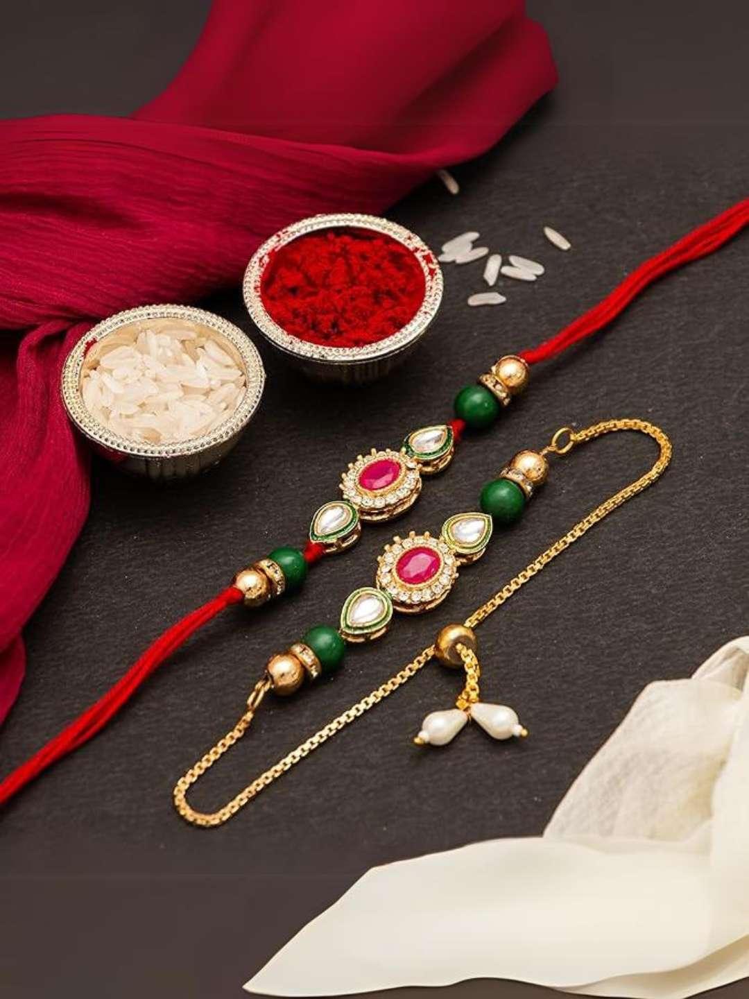 Ishhaara Kundan Rakhi For Bhai Bhabhi Bhaiya With Chocolate