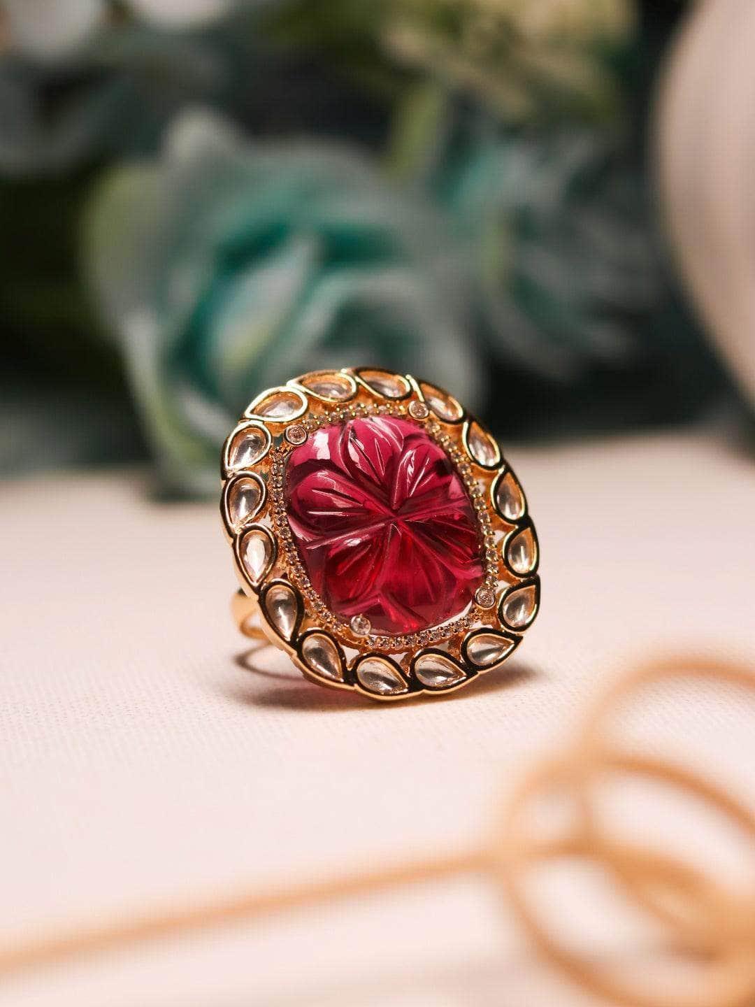 Ishhaara Kundan Ruby Ring Red