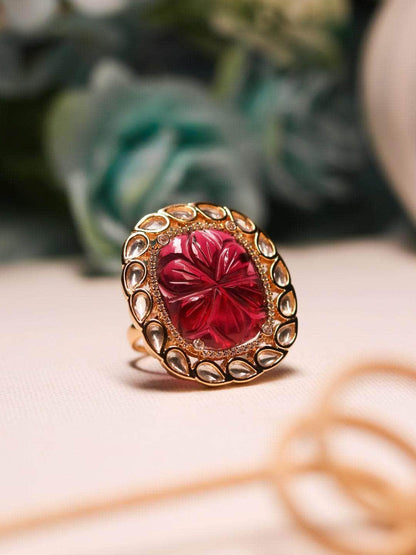 Ishhaara Kundan Ruby Ring Red