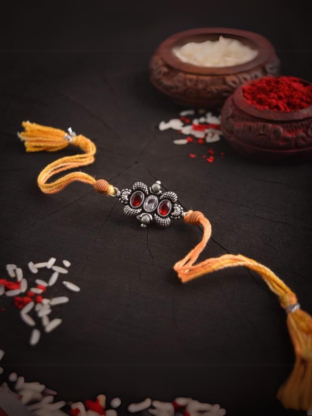 Ishhaara Kundan Studded German Silver Rakhi