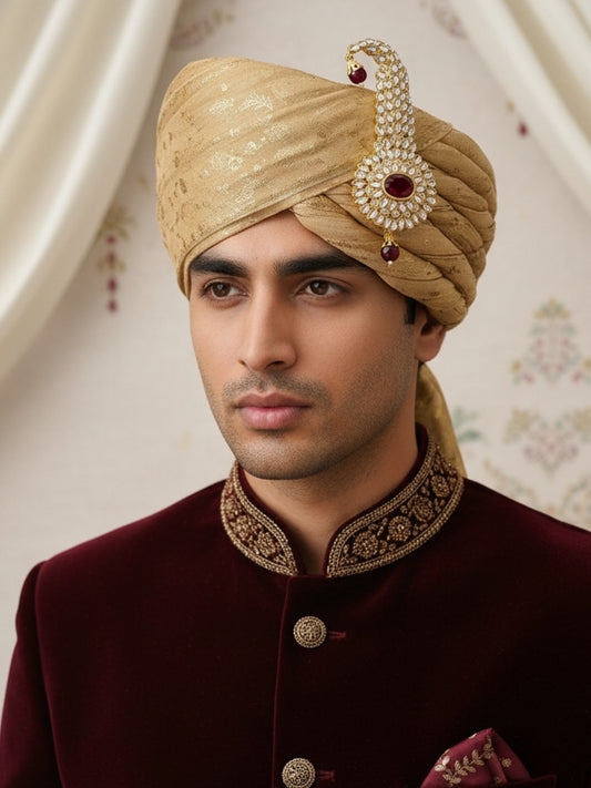 Ishhaara Kundan Studded Handcrafted Mahajara Dulha Pagadi Kalangi