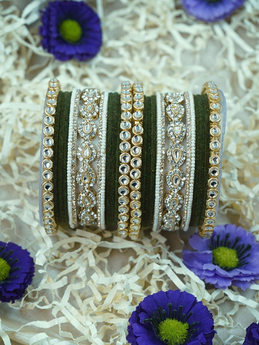 the brand Kundan Velvet Bangle Set — handcrafted Indian jewellery - view 6
