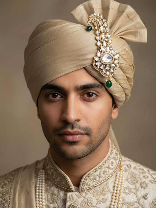 Ishhaara Leaf Shaped Kundan And Green Stone Studded Kalangi