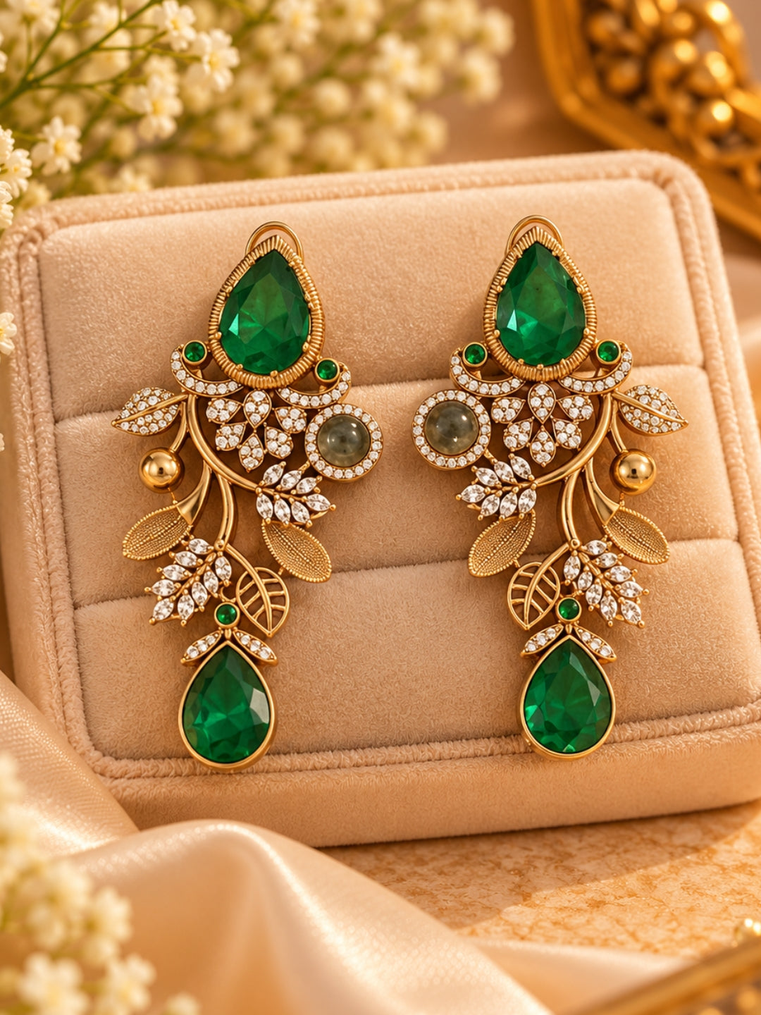 Ishhaara Leafy Emerald Earrings