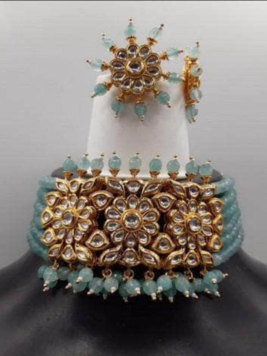 Ishhaara 3 Flower Motif Choker Onex Choker Necklace Set