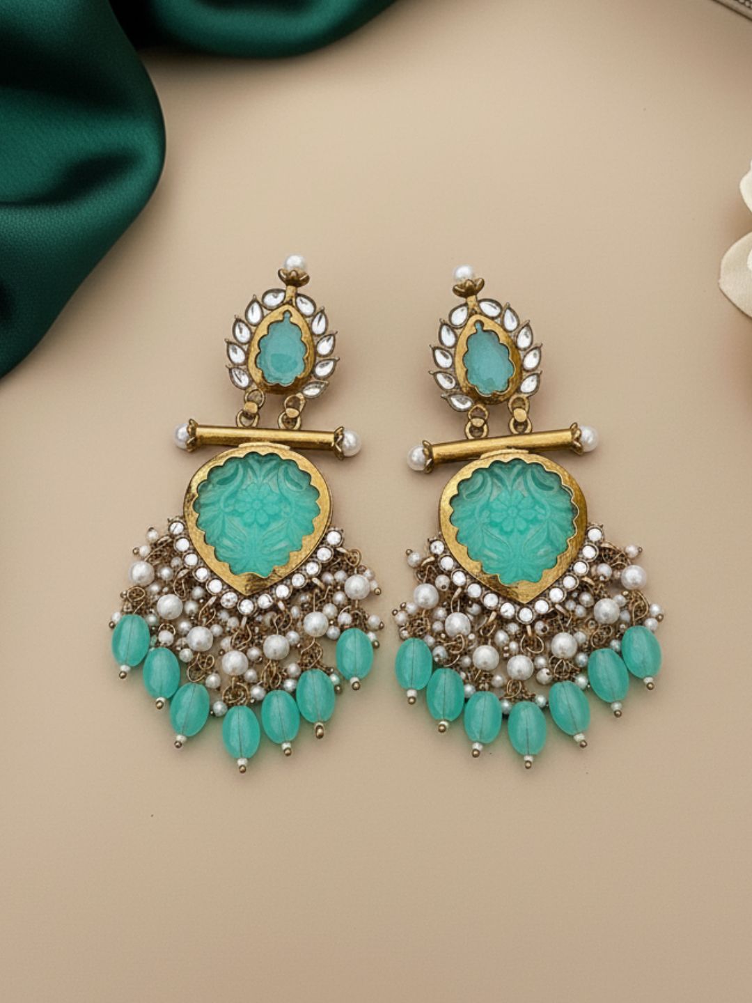 Ishhaara Light Blue Cutwork Chandbali Earrings