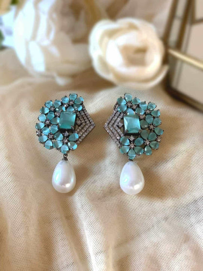 Ishhaara Light Green Crystal-Pearl Harmony Earring-White