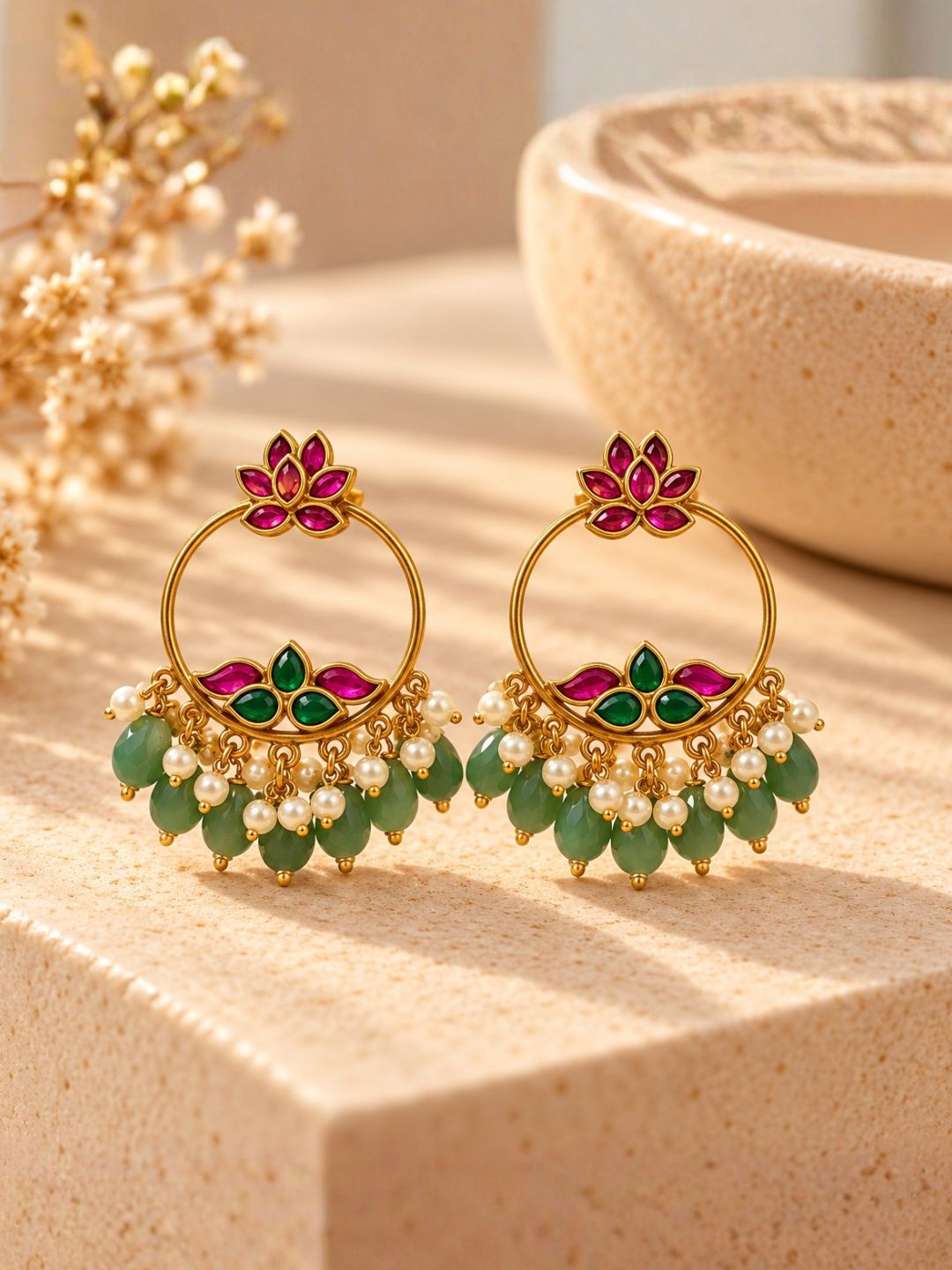 Ishhaara Lotus Jadau Chandbali Earrings