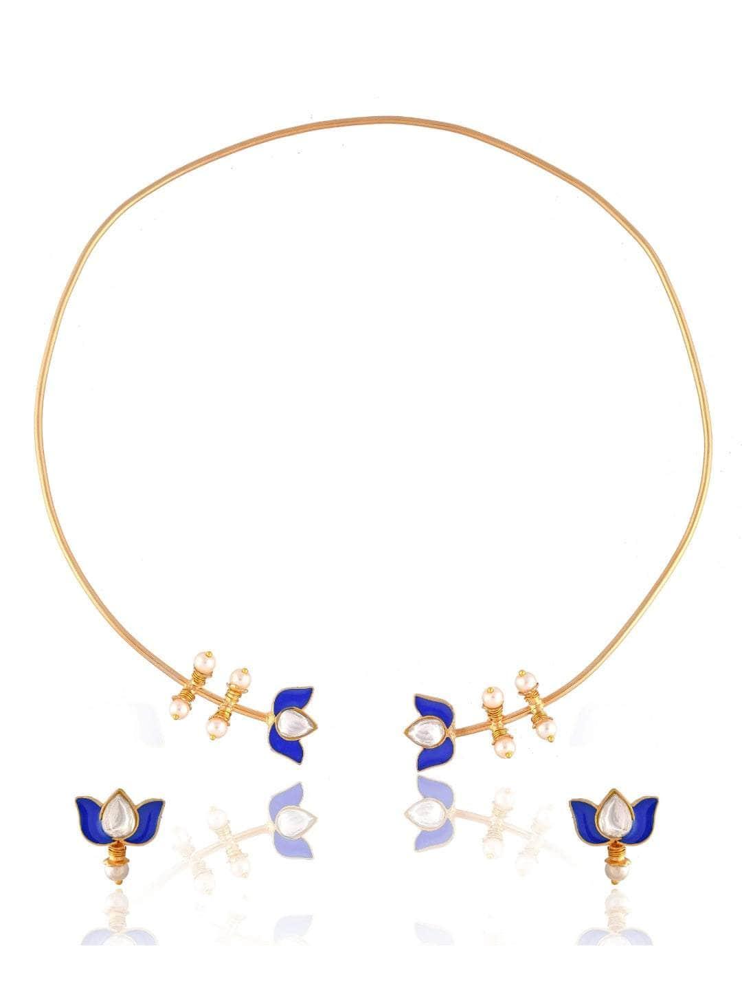 Ishhaara Lotus Motif Open Type Necklace Blue
