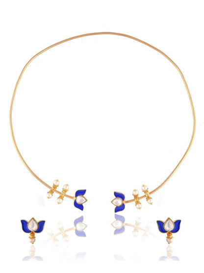 Ishhaara Lotus Motif Open Type Necklace Blue