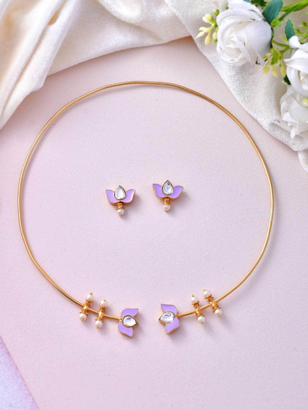 Ishhaara Lotus Motif Open Type Necklace Purple