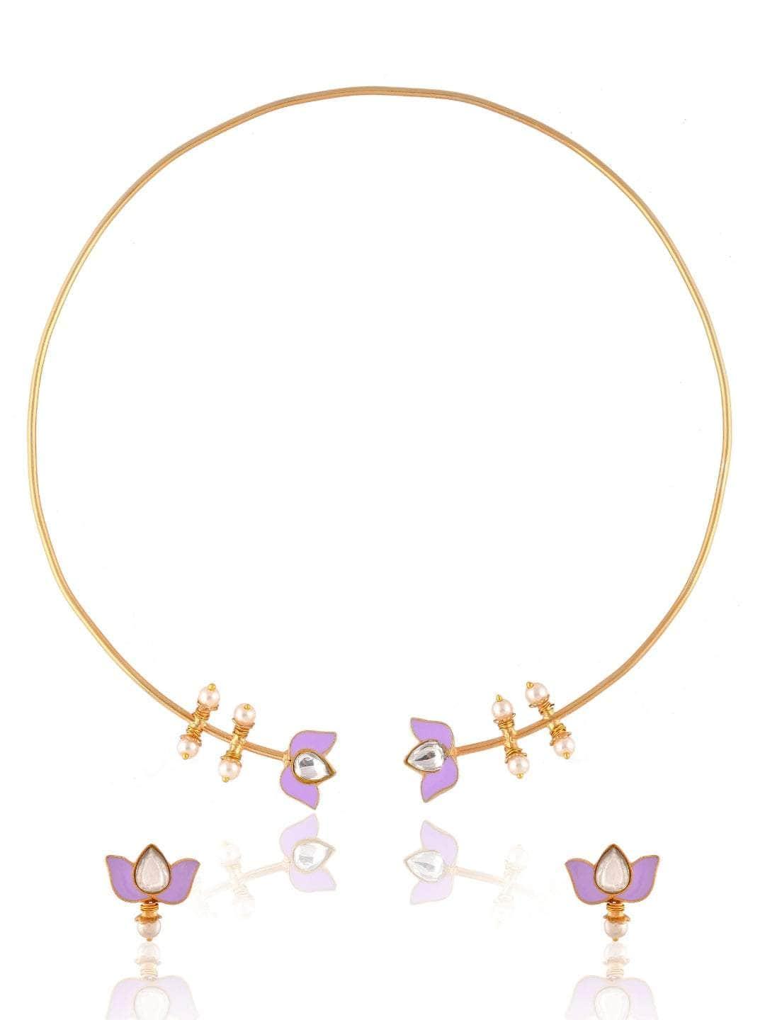 Ishhaara Lotus Motif Open Type Necklace Purple