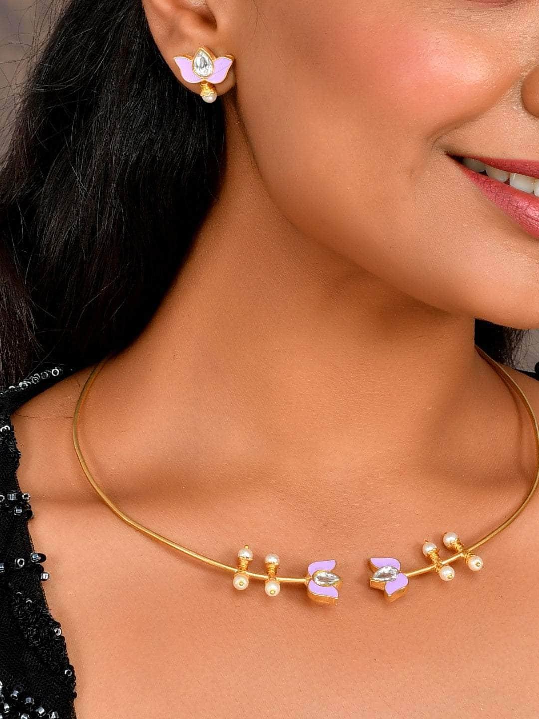 Ishhaara Lotus Motif Open Type Necklace Purple