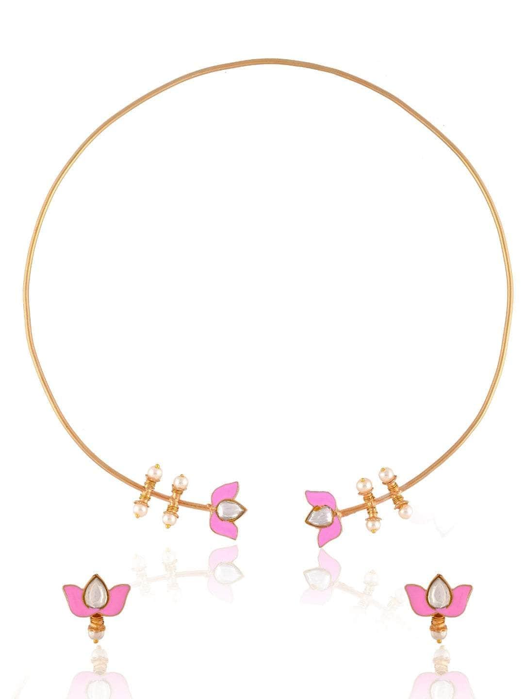 Ishhaara Lotus Motif Open Type Necklace Rose
