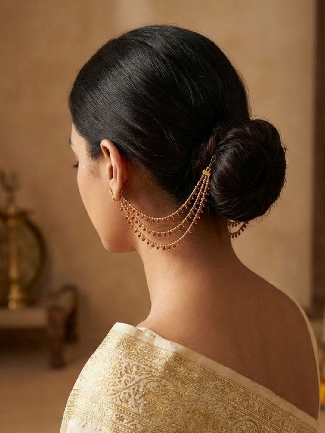 Ishhaara Matte Finish Pink Beaded Ear Chain