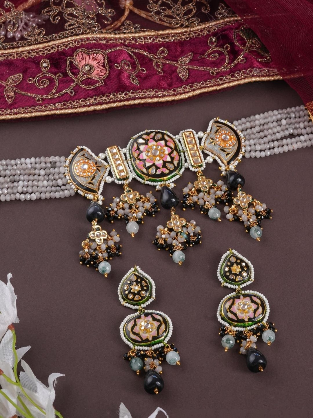 Ishhaara Matte Gold Finished Pearl Mala Choker