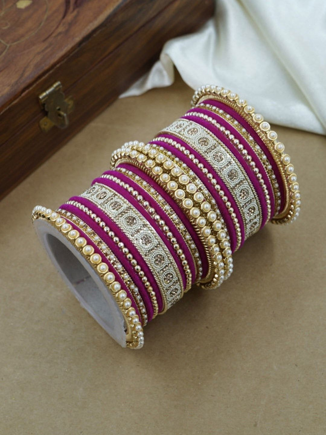 Ishhaara Meenakari Green Velvet Bangle Set — handcrafted Indian jewellery - view 18