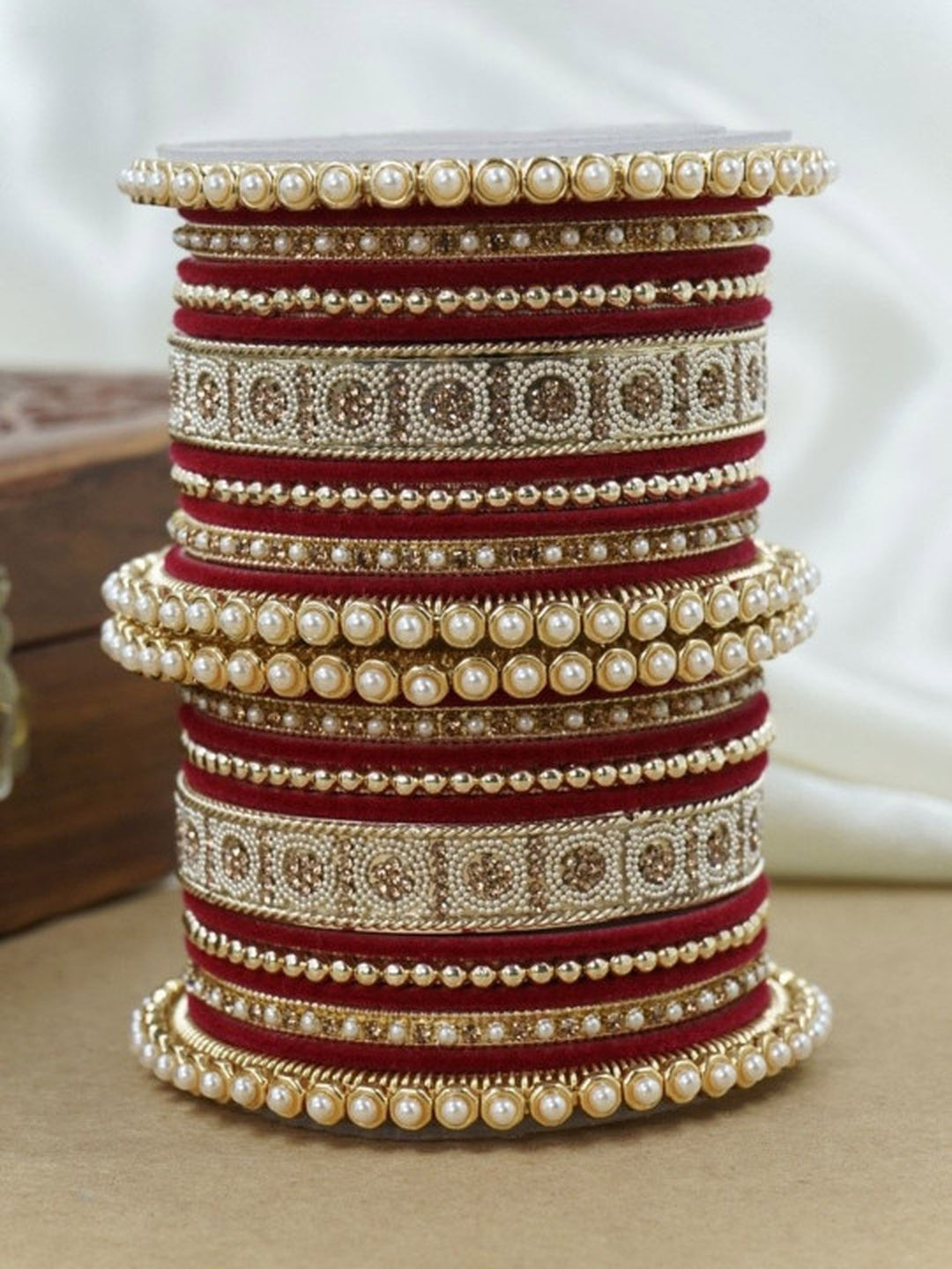 Ishhaara Meenakari Green Velvet Bangle Set — handcrafted Indian jewellery - view 20
