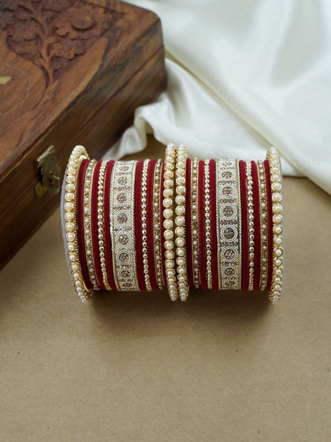 Ishhaara Meenakari Green Velvet Bangle Set — handcrafted Indian jewellery - view 21