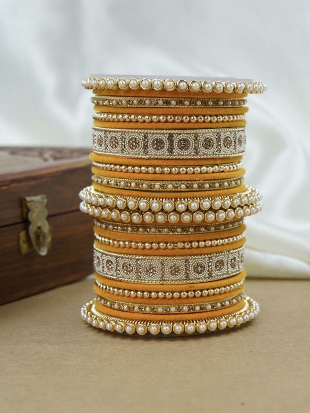 Ishhaara Meenakari Green Velvet Bangle Set — handcrafted Indian jewellery - view 23