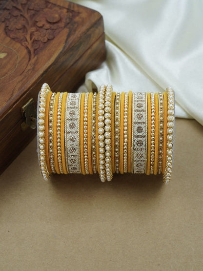 Ishhaara Meenakari Green Velvet Bangle Set — handcrafted Indian jewellery - view 24