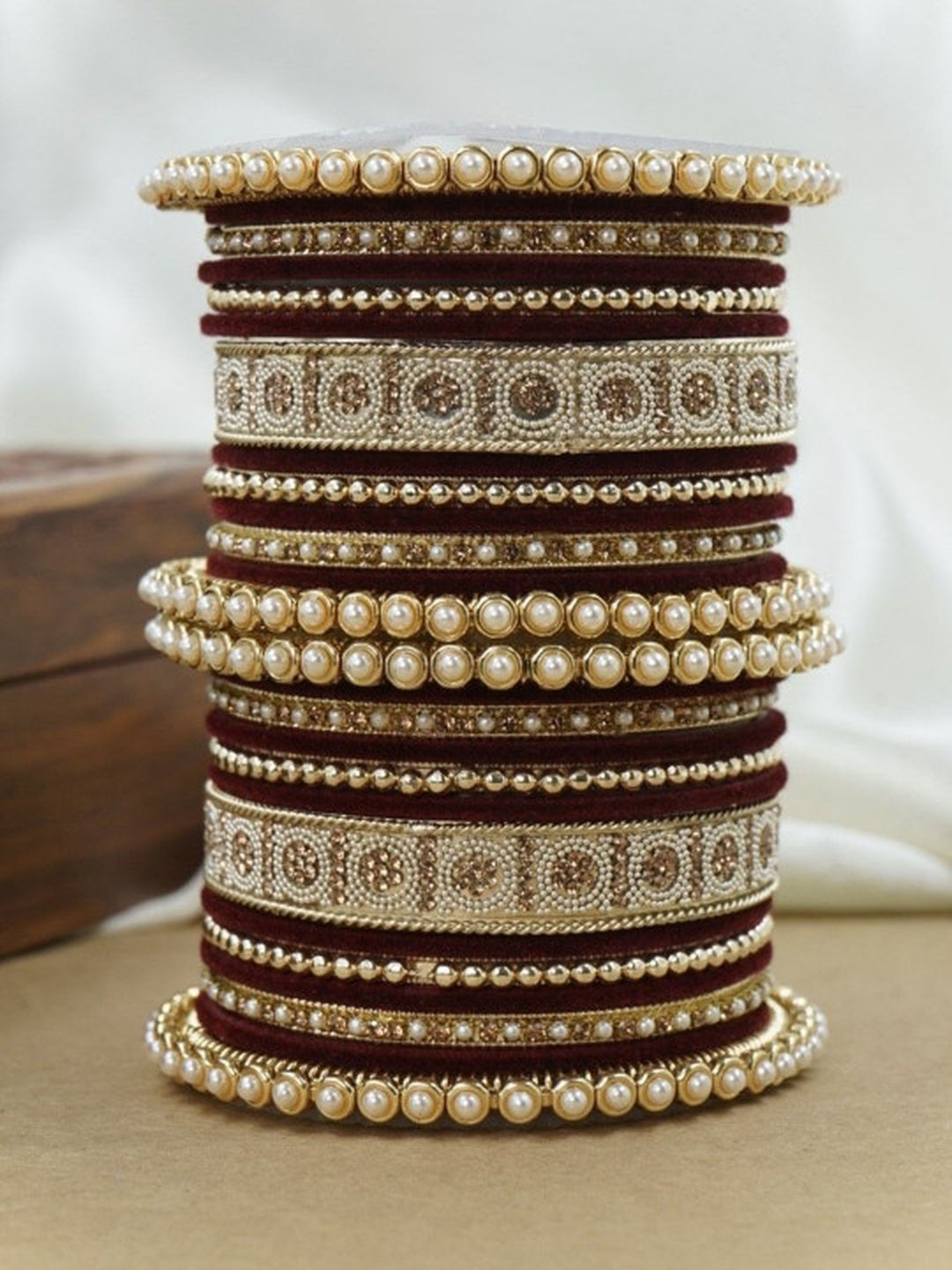 Ishhaara Meenakari Green Velvet Bangle Set — handcrafted Indian jewellery - view 5