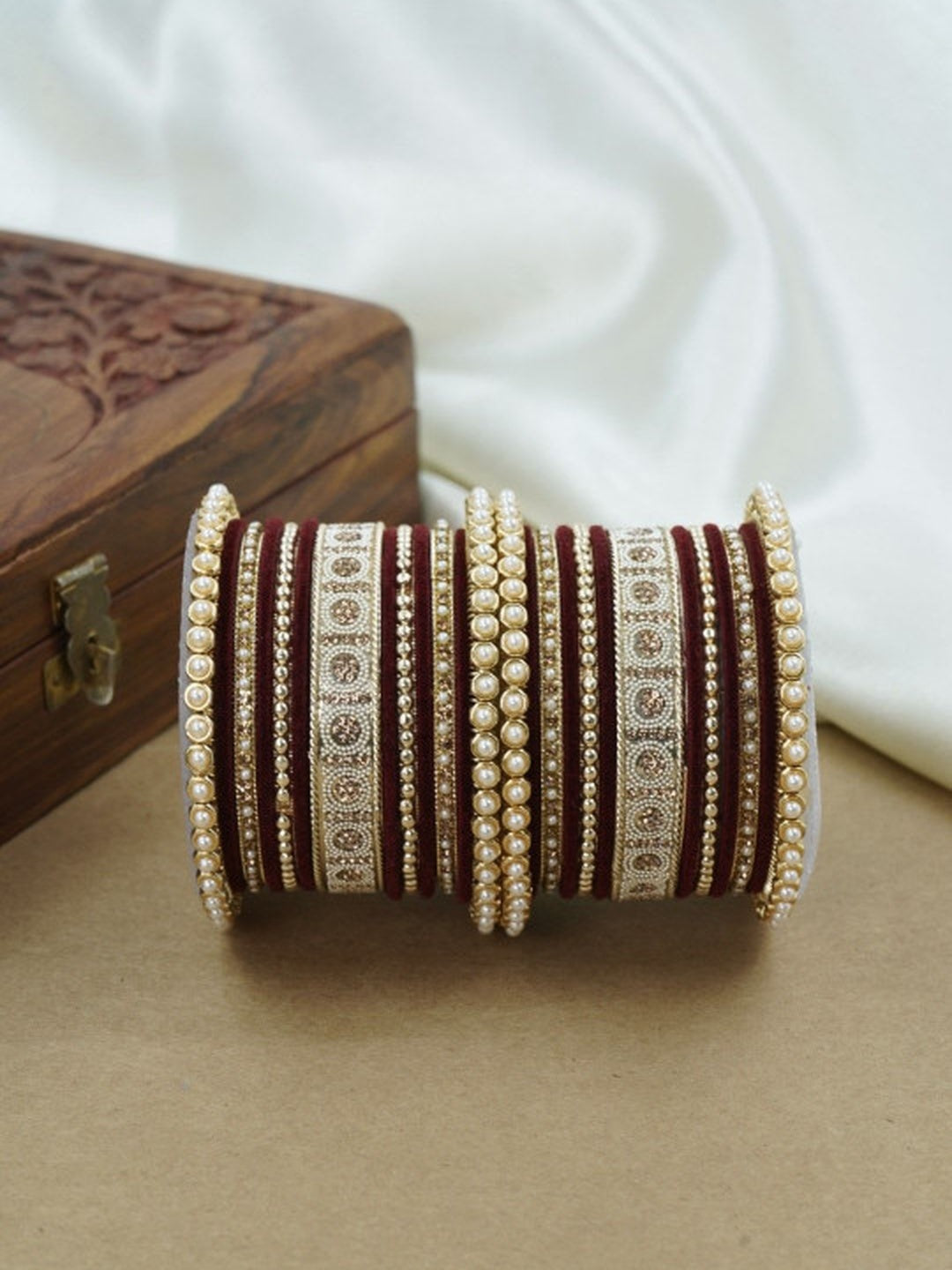 Ishhaara Meenakari Green Velvet Bangle Set — handcrafted Indian jewellery - view 6