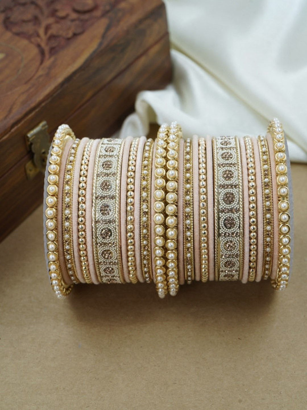 Ishhaara Meenakari Green Velvet Bangle Set — handcrafted Indian jewellery - view 9