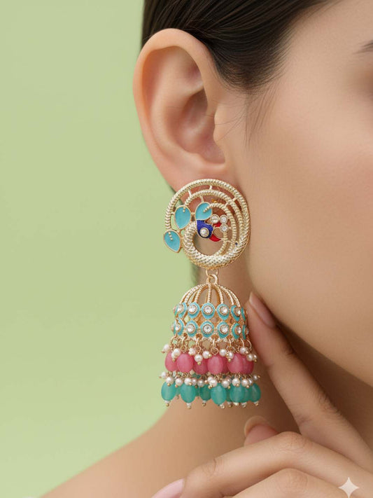 Ishhaara Meenakari Peacock Jhumka