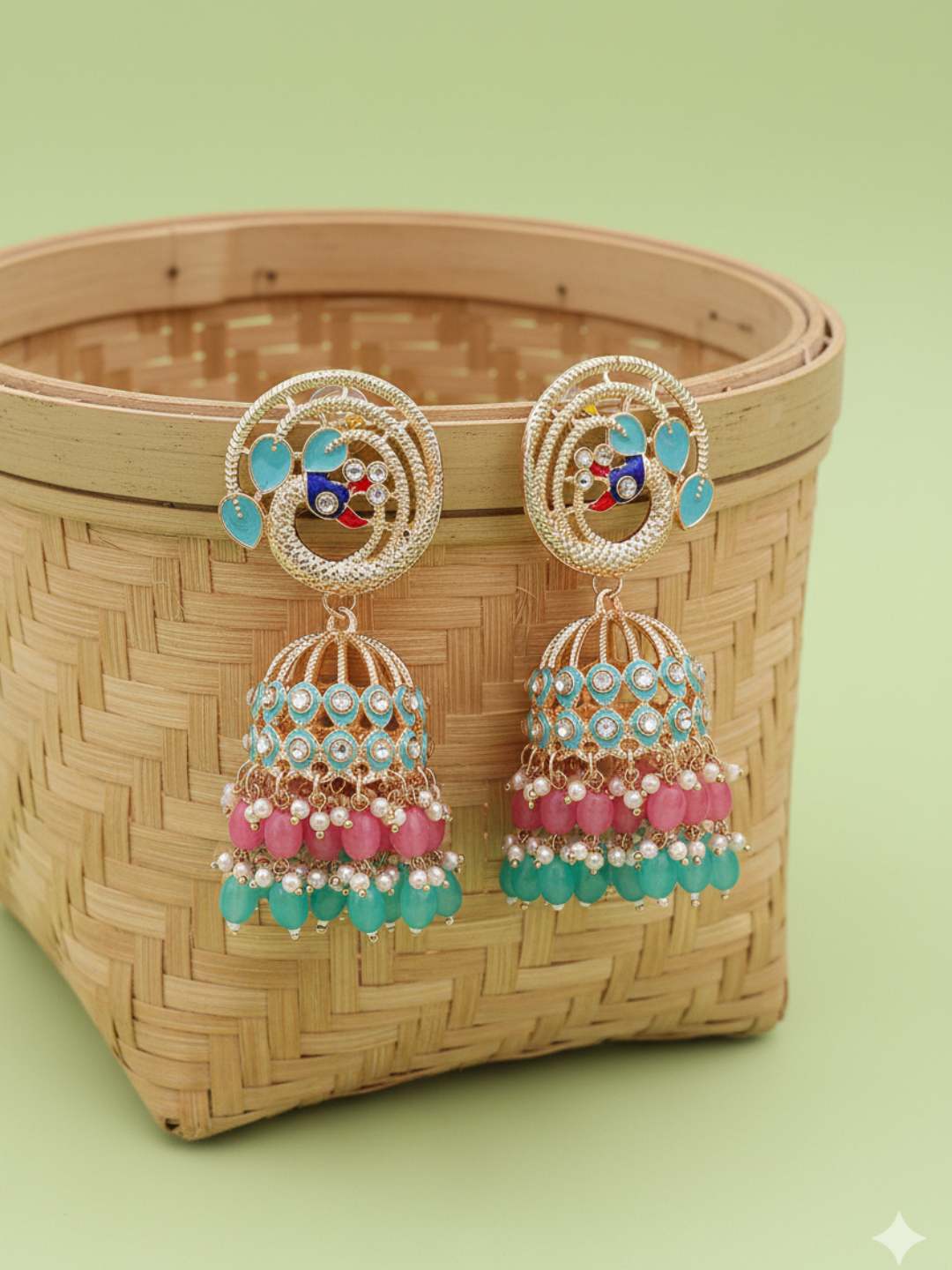 Ishhaara Meenakari Peacock Jhumka