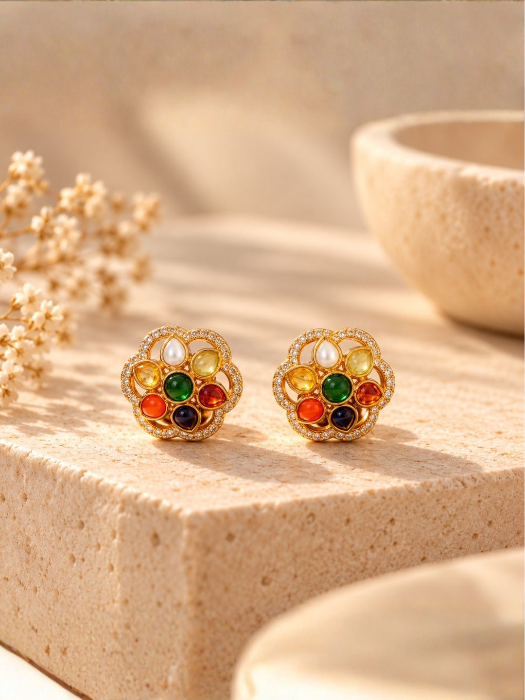 Ishhaara Minimal Navratna Earrings