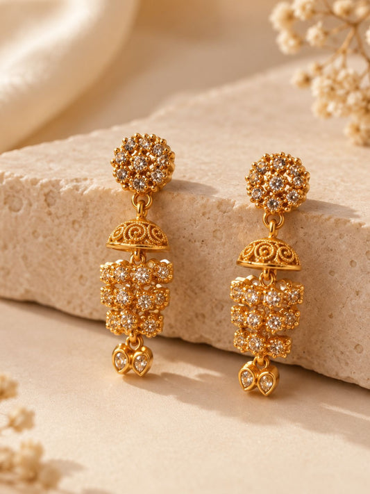 Ishhaara Minimal Stone Studded Jhumka Earrings