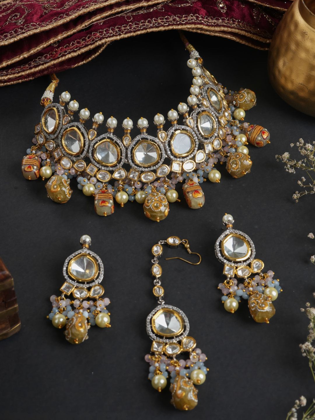 Ishhaara Moissanite Kundan And Doublet Premium Choker Necklace
