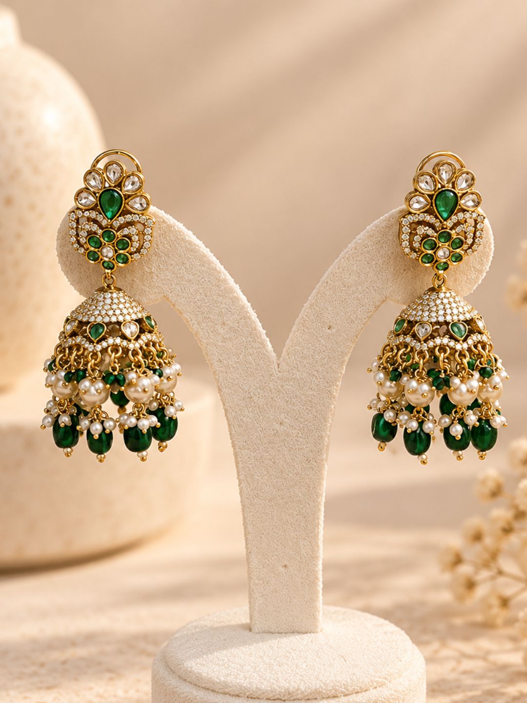 Ishhaara Moissanite Polki Jhumka Earrings