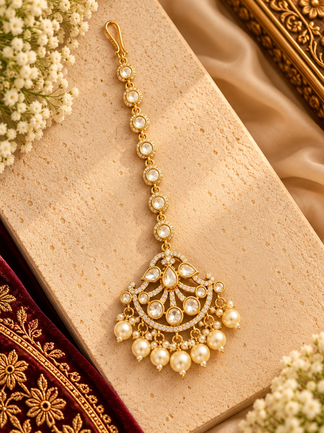 Ishhaara Moissanite Polki Pearl Maangtikka