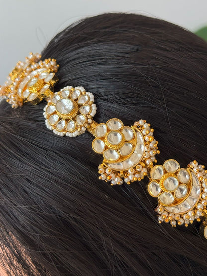 Ishhaara Moon Shaped Polki Kundan Studded Hairband