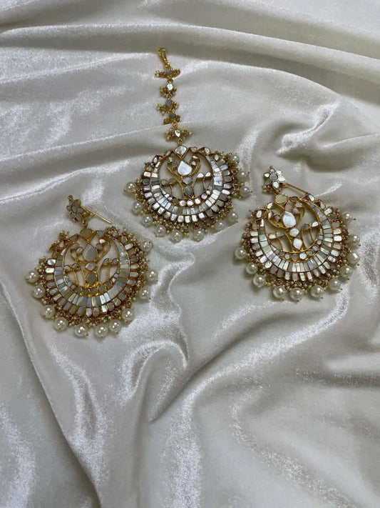 Ishhaara Mother Of Pearl Studded Chandbali And Tikka Set