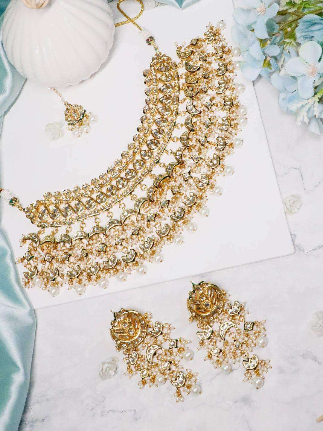 Ishhaara Multi Chand Necklace Set With Teeka