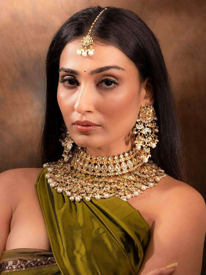 Ishhaara Multi Chand Necklace Set With Teeka