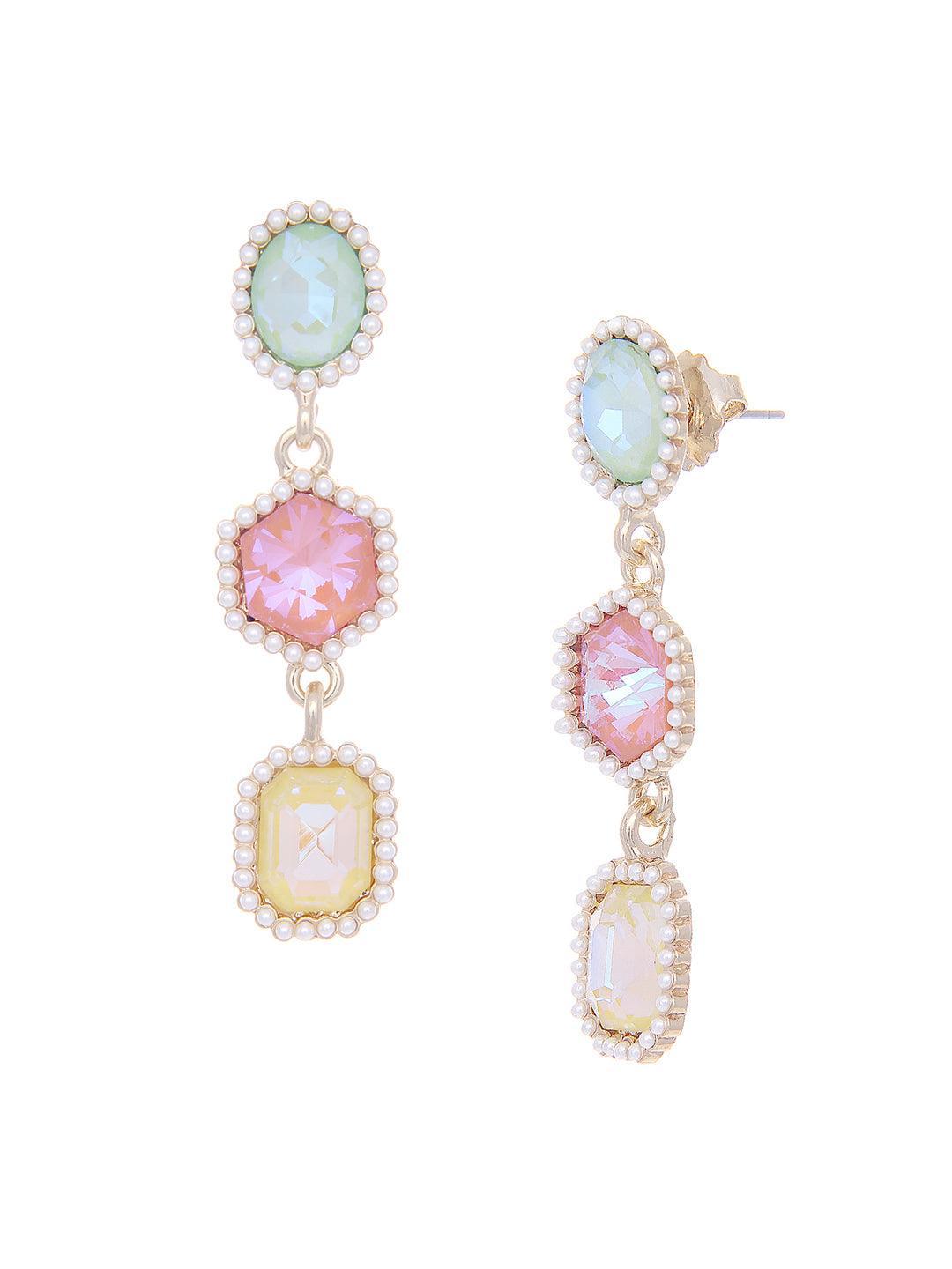 Ishhaara Geometric 3 Tiered Earrings Rouge