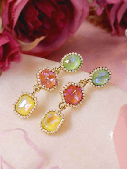 Ishhaara Geometric 3 Tiered Earrings Rouge