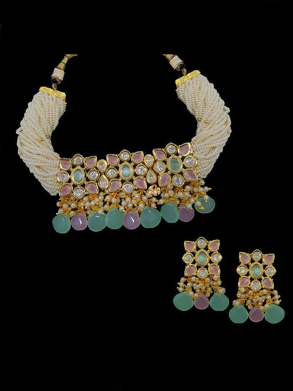 Ishhaara Mrunal Thakur In Crystal Faux Pearl Choker Necklace Set