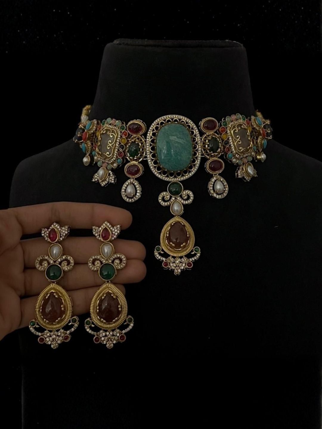Ishhaara Multi Stone Polki Choker Set