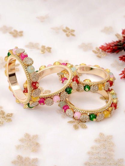 Ishhaara Multicolor Kundan Bangle Set of 3 - gold-plated bangles with multicolor stones