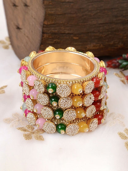 Ishhaara Multicolor Kundan Bangle Set of 3 - gold-plated bangles with multicolor stones - view 3