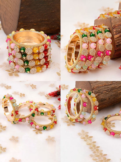 Ishhaara Multicolor Kundan Bangle Set of 3 - gold-plated bangles with multicolor stones - view 5
