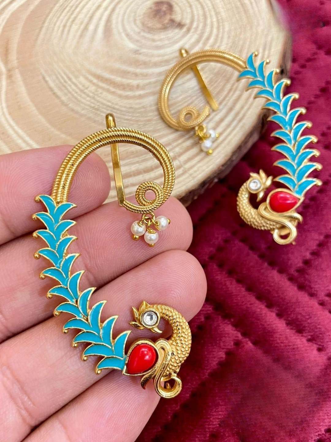 Ishhaara Multicolor Meenakari Peacock Earcuff Earrings