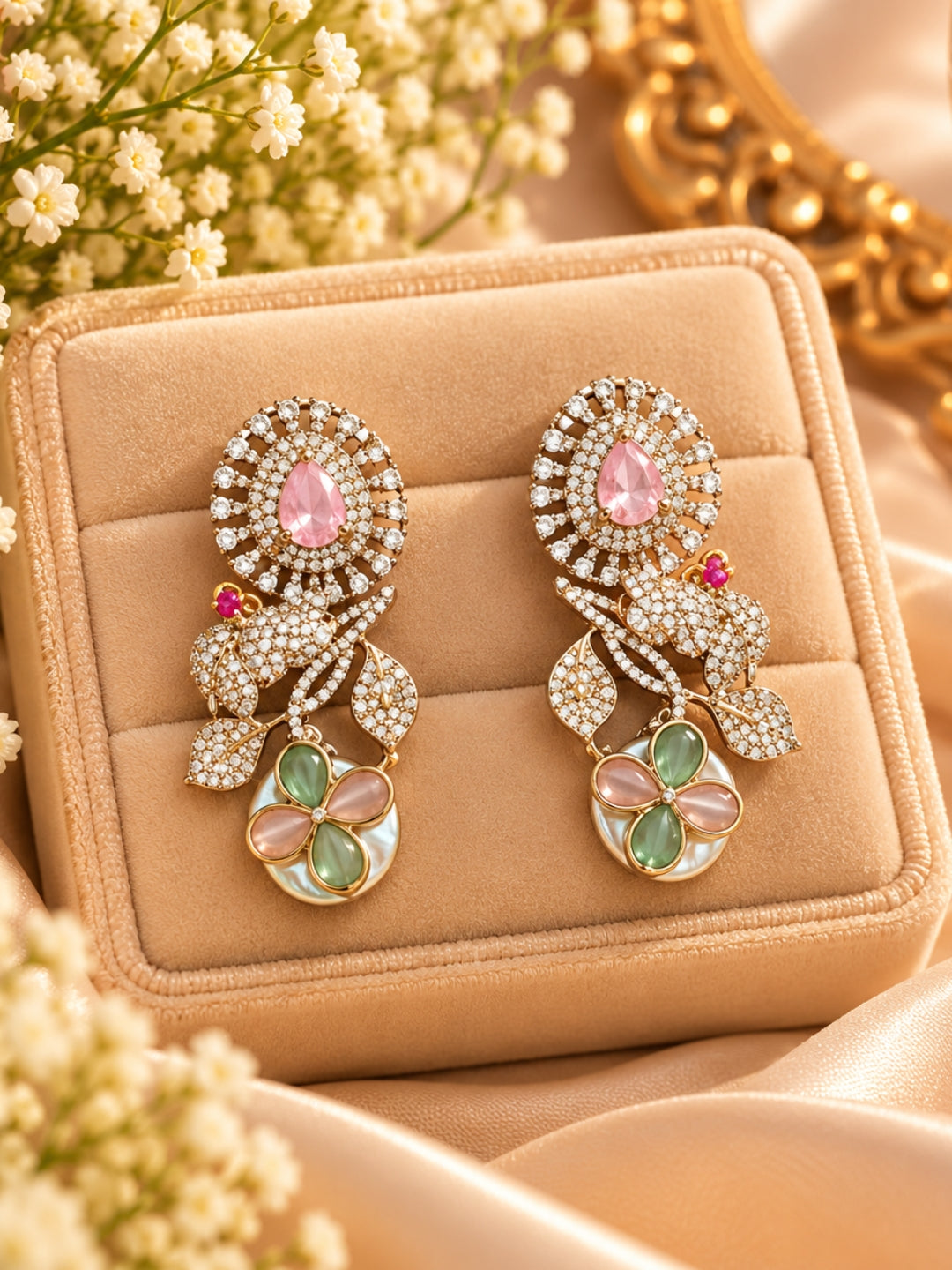 Ishhaara Multicolor Stone Studded Drop Earrings